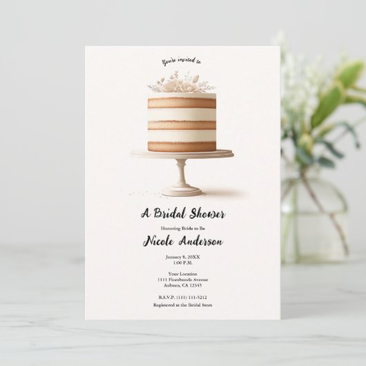 Elegantes Tier White Floral Cake Brautparty Einladung (Stehend Vorderseite)