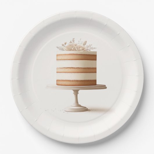 Elegantes Tier White Floral Cake Brautparty Pappteller (Vorderseite)