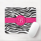 Elegantes Tierdruckzebra-Monogramm-Girly Rosa Mousepad (Mit Mouse)
