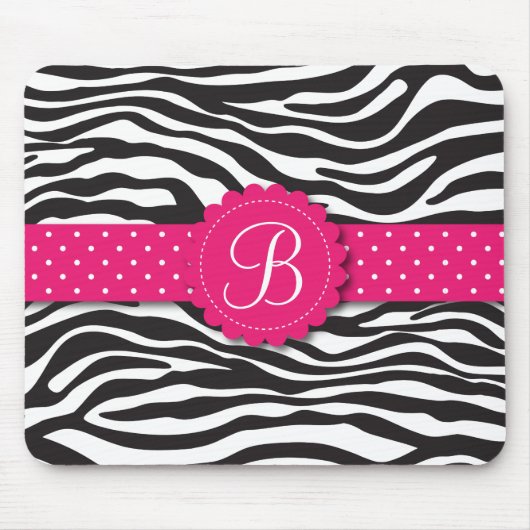 Elegantes Tierdruckzebra-Monogramm-Girly Rosa Mousepad (Vorne)