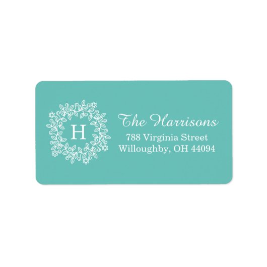 Elegantes Tiffany Aquamarin-grünes Blumenkrongramm Adressaufkleber (Vorne)