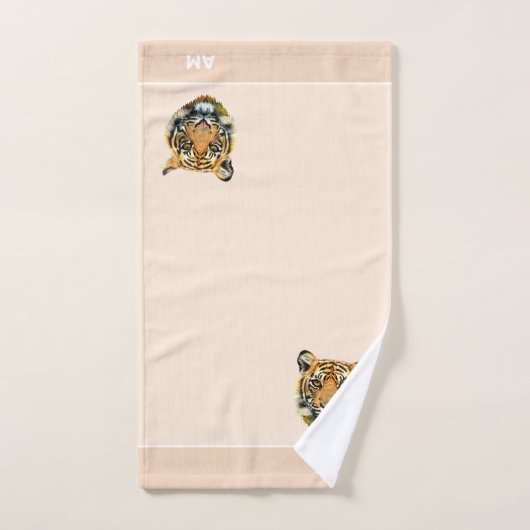 Elegantes Tigergesicht auf Champagnerbeige Badhandtuch Set (Handtuch)