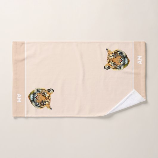 Elegantes Tigergesicht auf Champagnerbeige Badhandtuch Set (Handtuch)