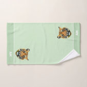 Elegantes Tigergesicht auf Kalkgrün Badhandtuch Set (Handtuch)