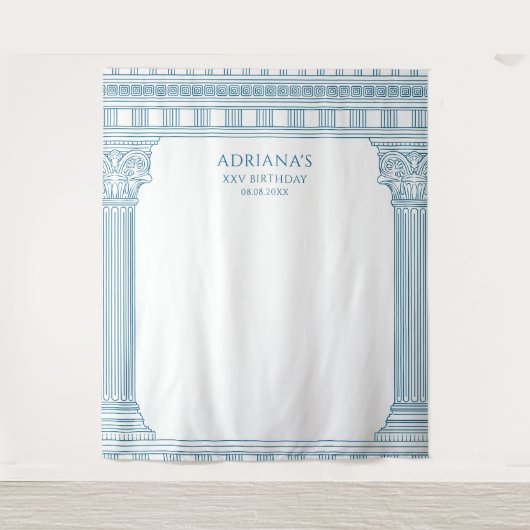 Elegantes Toga-Party mit blauen Tempelsäulen Wandteppich (Vorderseite)