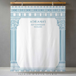 Elegantes Toga-Party mit blauen Tempelsäulen Wandteppich