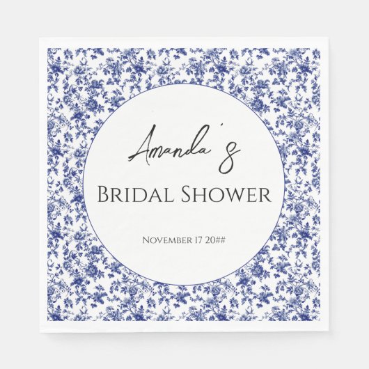 Elegantes Toile Blue Floral Brautparty Serviette (Vorderseite)