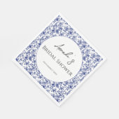 Elegantes Toile Blue Floral Brautparty Serviette (Ecke)