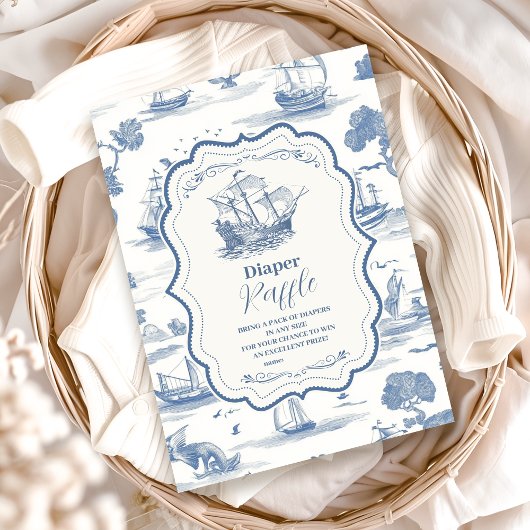 Elegantes Toile Nautical Baby Shower Diapper Raffl Begleitkarte