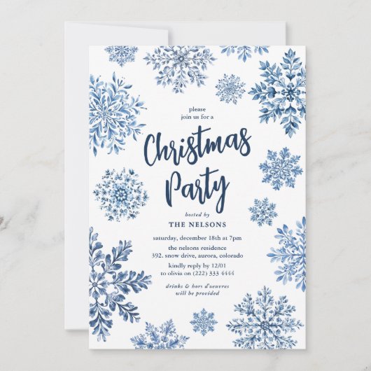 Elegantes Toile Snowflake Weihnachts-Party Einladung (Vorderseite)