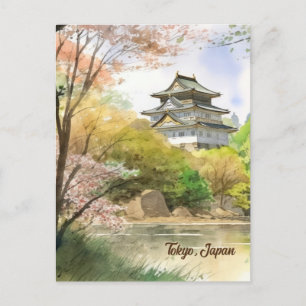 Elegantes Tokio, Japan Vintage Wasserfarbe Reise Postkarte