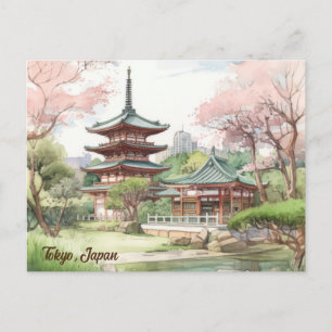 Elegantes Tokio, Japan Vintage Wasserfarbe Reise Postkarte