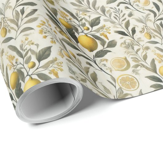Elegantes toskanisches Lemon & Olive Wrapping Pape Geschenkpapier (Rolleneckpunkt)