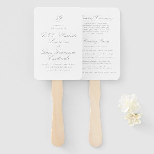 Elegantes traditionelles Hochzeitsprogramm in Grau Fächer (Vorne und Hinten)