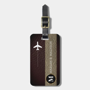 Elegantes Traveler Brown und Black Leather Monogra Gepäckanhänger