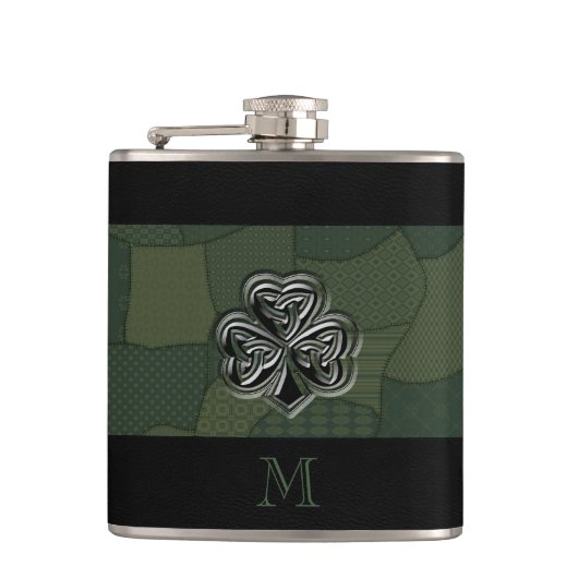 Elegantes trendiges Irish Kleeblatt Patchwork Flachmann (Vorderseite)