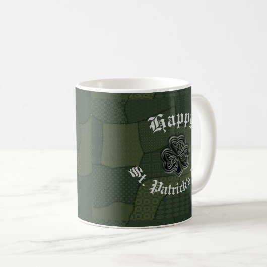 Elegantes trendiges Irish Kleeblatt Patchwork Kaffeetasse (VorderseiteRechts)