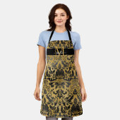 Elegantes, trendiges Schwarz-Gold-Glam-Monogramm Schürze (Getragen)