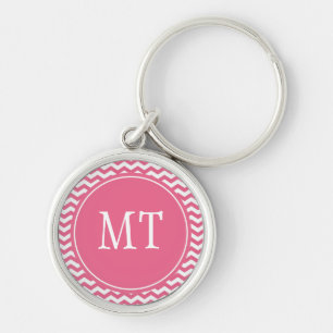 Elegantes trendy, glücklich rosa Zickzack Monogram Schlüsselanhänger