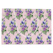 Elegantes trendy Lila Blumenmuster Große Geschenktüte (Rückseite)