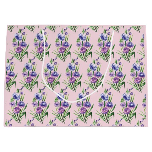 Elegantes trendy Lila Blumenmuster Große Geschenktüte (Vorderseite)