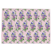 Elegantes trendy Lila Blumenmuster Große Geschenktüte (Rückseite)