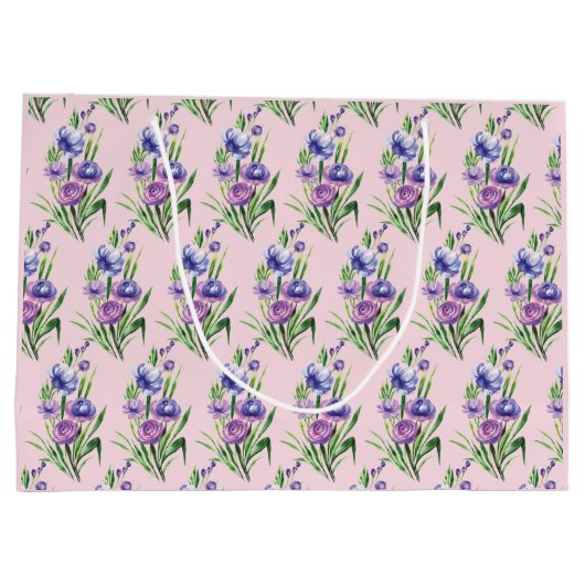 Elegantes trendy Lila Blumenmuster Große Geschenktüte (Rückseite)