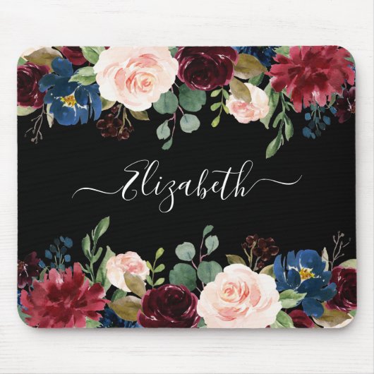 Elegantes Trendy Script Wasserfarbe Mixed Floral Mousepad (Vorne)