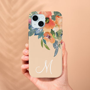 Elegantes Trendy Watercolor Peach Rose Monogramm m Case-Mate iPhone Hülle