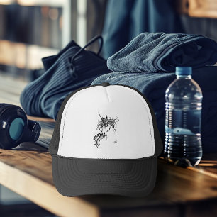 Elegantes Tribal Einhorn schwarze Tinte Fantasy  Truckerkappe