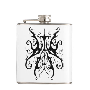 Elegantes Tribal Tattoo Design - Schwarz/Weiß Flachmann