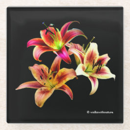 Elegantes Trio der gelb rosa Taglilien, floral Glasuntersetzer