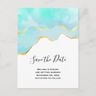 Elegantes Tropengrün und Gold Save the Date Einladungspostkarte