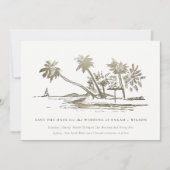 Elegantes Tropical Beach Palm Tree Sketch Pale Gol Save The Date (Vorderseite)