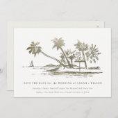 Elegantes Tropical Beach Palm Tree Sketch Pale Gol Save The Date (Vorne/Hinten)