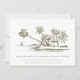 Elegantes Tropical Beach Palm Tree Sketch Pale Gol Save The Date