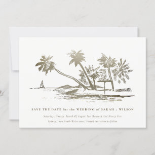 Elegantes Tropical Beach Palm Tree Sketch Pale Gol Save The Date