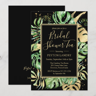 Elegantes Tropical Black & Gold Brautparty Einladung