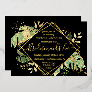 Elegantes Tropical Black & Gold Bridesmaid Tea Par Folieneinladung
