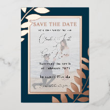 Elegantes Tropical Blätter Foto Save the Date Real