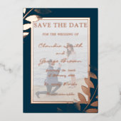 Elegantes Tropical Blätter Foto Save the Date Real Folieneinladung (Vorderseite)