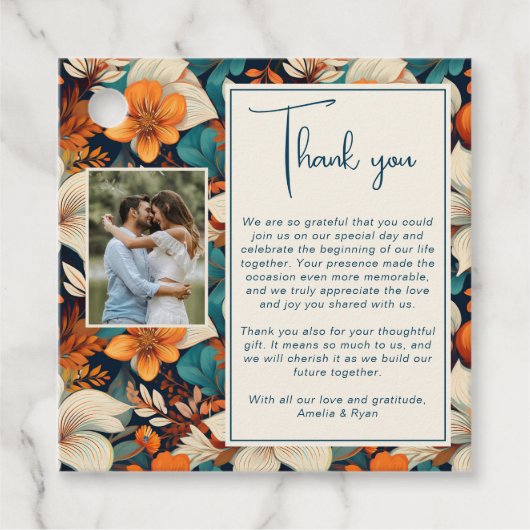 Elegantes Tropical Blume Floral Wedding Foto Geschenkanhänger (Vorderseite)