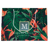 Elegantes Tropical Floral Modern Gold Frame Monogr Große Geschenktüte (Vorderseite)