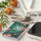 Elegantes Tropical Floral Modern Gold Frame Monogr Schlüsselanhänger (Vorderseite rechts)