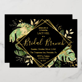 Elegantes Tropical Gold Bridal Brunch Black & Gold Folieneinladung
