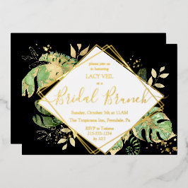 Elegantes Tropical Gold Bridal Brunch Black & Gold Folieneinladung