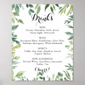 Elegantes Tropical Green Wedding Drinks Menü Zeich Poster (Vorne)