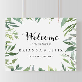 Elegantes Tropical Green Wedding Willkommenszeiche Poster