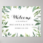Elegantes Tropical Green Wedding Willkommenszeiche Poster (Vorne)
