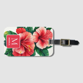 Elegantes Tropical Hawaii Hibiskus Red Monogram Gepäckanhänger